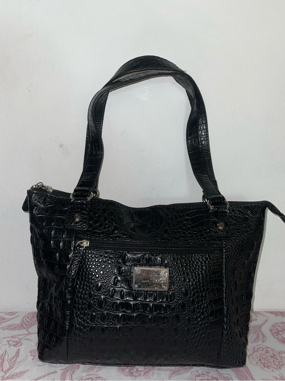 Marc Fisher Black Faux Croc Large Handbag